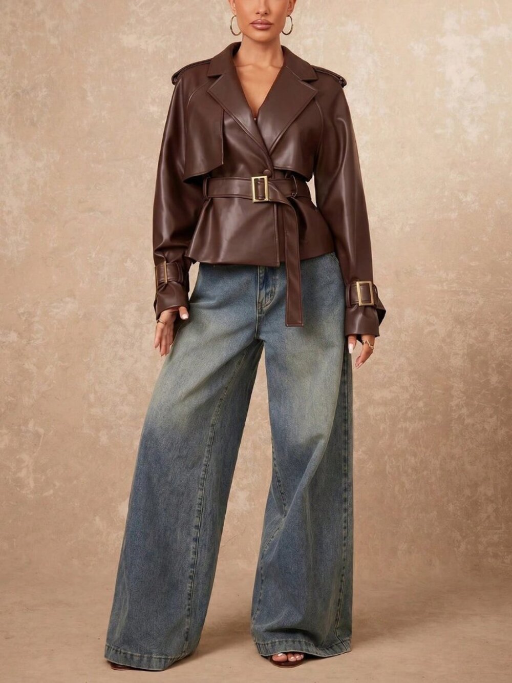 Brown Casual Women's Trench Coat Jacket - Picture 4 of 7